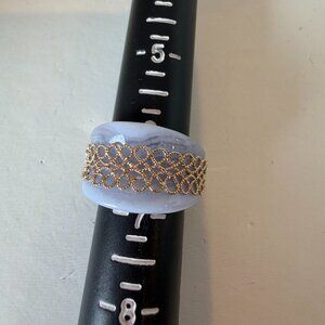 Sterling Silver Blue Lace Agate 14K Gold Clad Band Ring